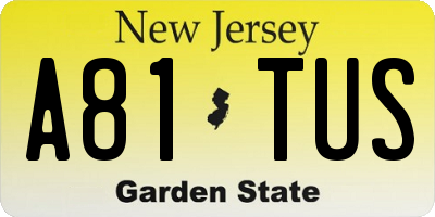NJ license plate A81TUS