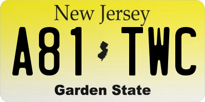 NJ license plate A81TWC