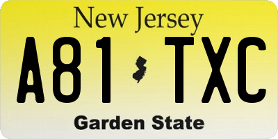 NJ license plate A81TXC