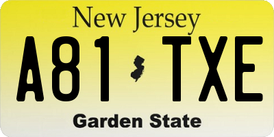 NJ license plate A81TXE