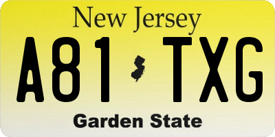 NJ license plate A81TXG
