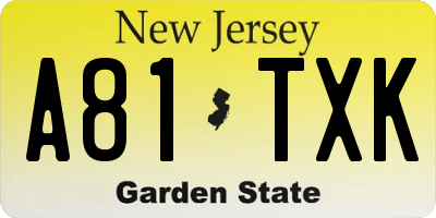 NJ license plate A81TXK