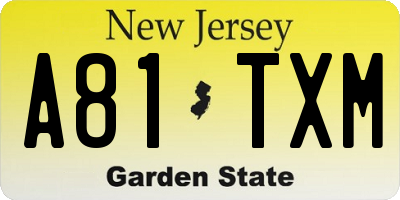 NJ license plate A81TXM