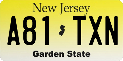 NJ license plate A81TXN