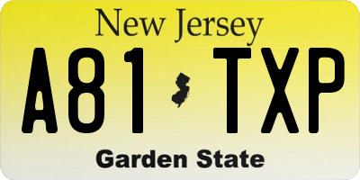 NJ license plate A81TXP