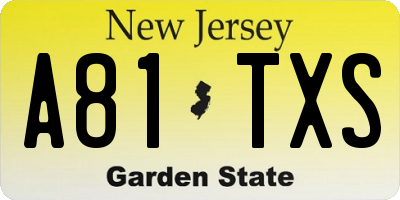 NJ license plate A81TXS