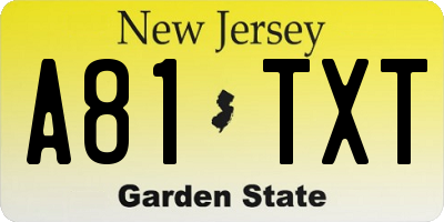 NJ license plate A81TXT