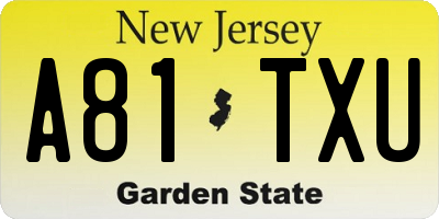 NJ license plate A81TXU