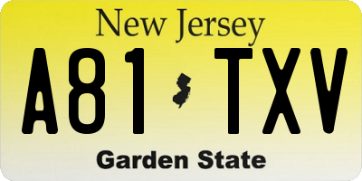 NJ license plate A81TXV