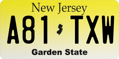 NJ license plate A81TXW