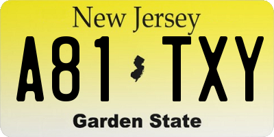 NJ license plate A81TXY