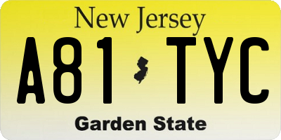 NJ license plate A81TYC