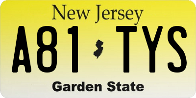 NJ license plate A81TYS