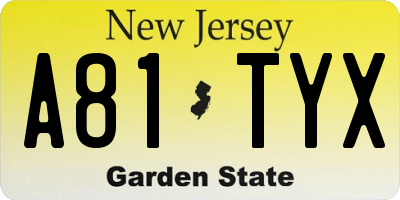 NJ license plate A81TYX