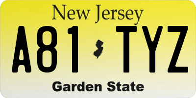 NJ license plate A81TYZ