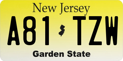 NJ license plate A81TZW