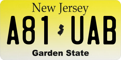 NJ license plate A81UAB
