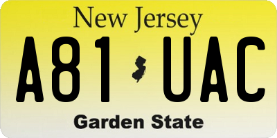 NJ license plate A81UAC