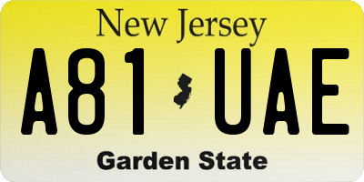 NJ license plate A81UAE