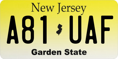 NJ license plate A81UAF