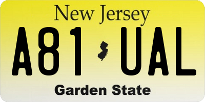NJ license plate A81UAL