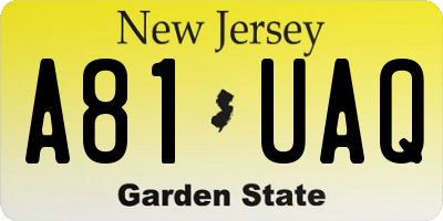 NJ license plate A81UAQ