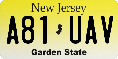 NJ license plate A81UAV