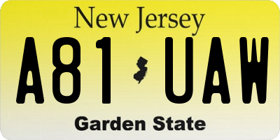 NJ license plate A81UAW