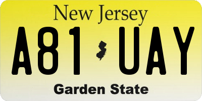 NJ license plate A81UAY