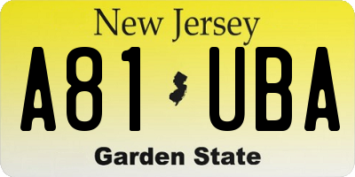 NJ license plate A81UBA