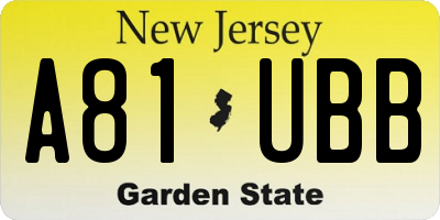 NJ license plate A81UBB