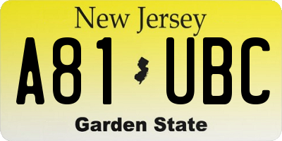 NJ license plate A81UBC
