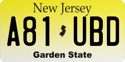 NJ license plate A81UBD