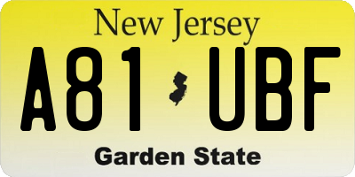 NJ license plate A81UBF