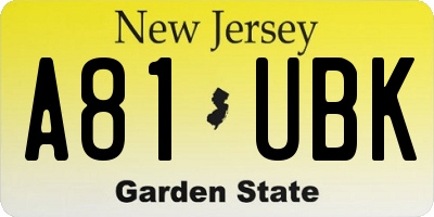 NJ license plate A81UBK