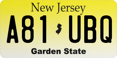 NJ license plate A81UBQ
