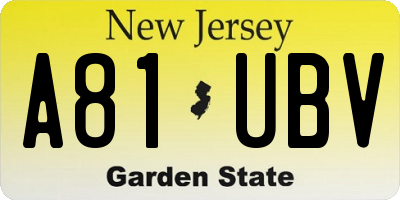 NJ license plate A81UBV