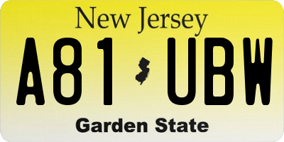 NJ license plate A81UBW