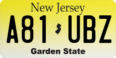 NJ license plate A81UBZ