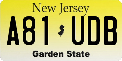 NJ license plate A81UDB