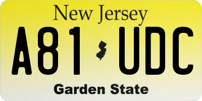 NJ license plate A81UDC