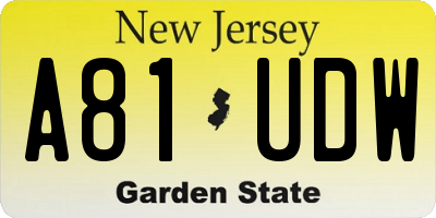 NJ license plate A81UDW