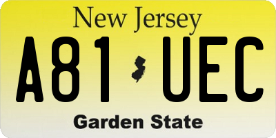 NJ license plate A81UEC