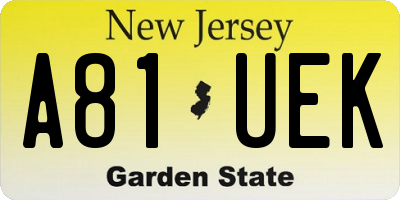 NJ license plate A81UEK
