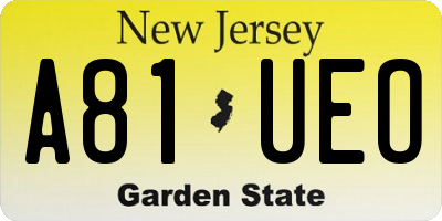 NJ license plate A81UEO