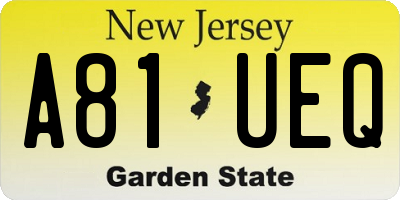 NJ license plate A81UEQ