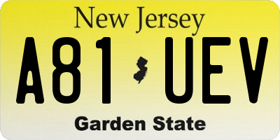 NJ license plate A81UEV