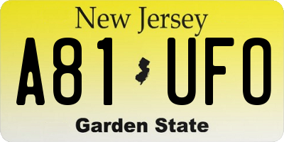 NJ license plate A81UFO