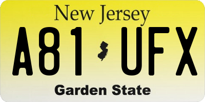 NJ license plate A81UFX