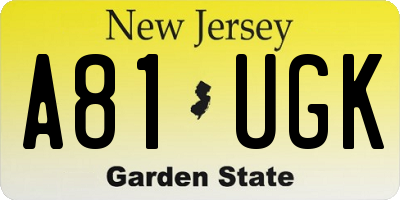 NJ license plate A81UGK